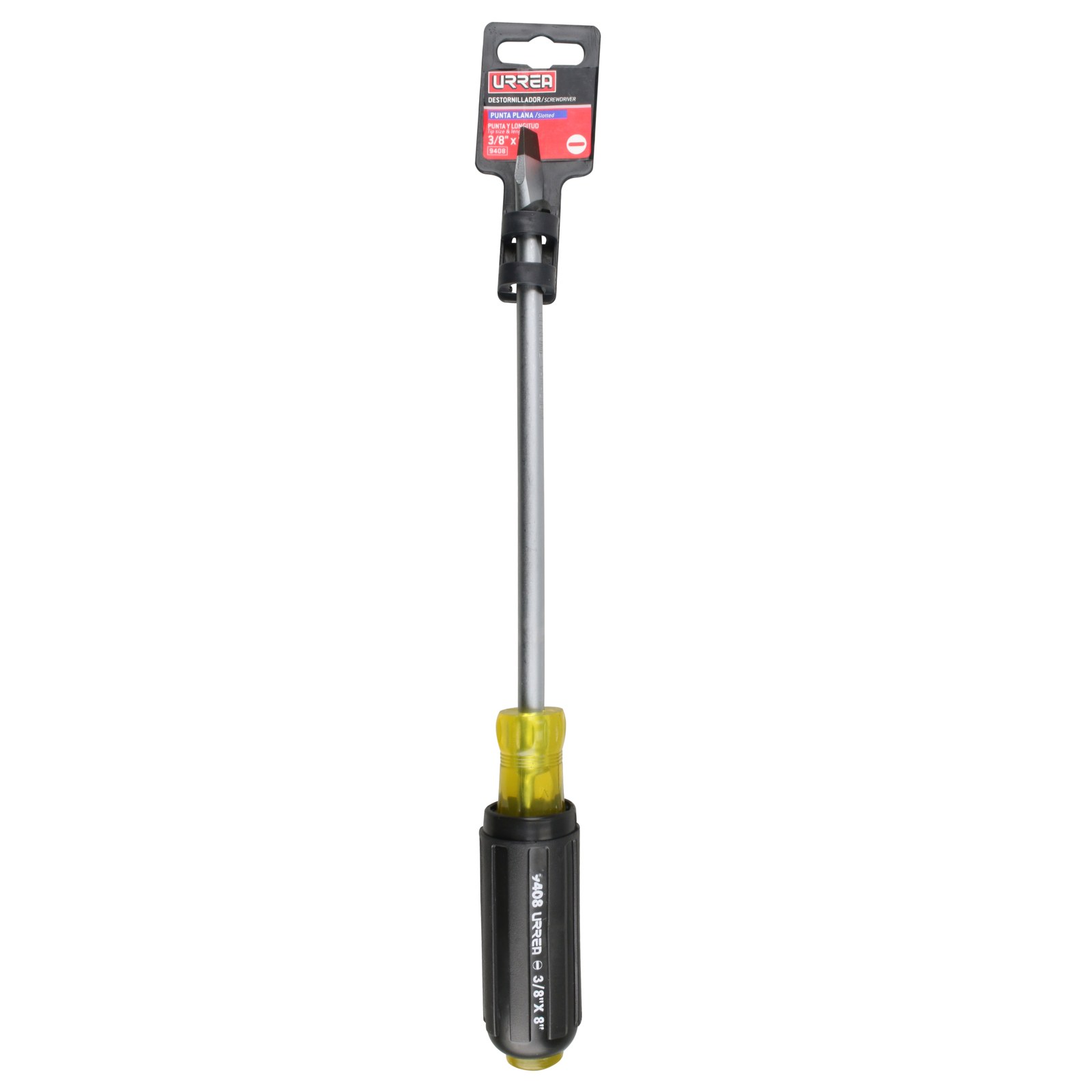 Destornillador con mango cushion grip, punta plana barra redonda 3/8" x 8" Urrea - Imagen 2