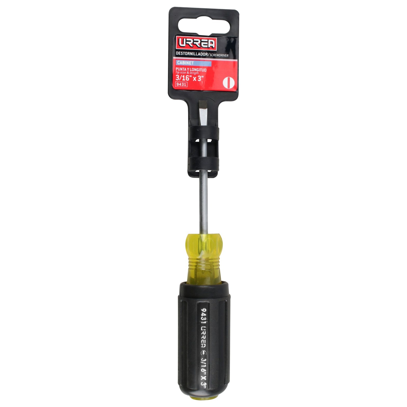 Destornillador con mango cushion grip, punta cabinet barra redonda 3/16" x 3" Urrea - Imagen 2