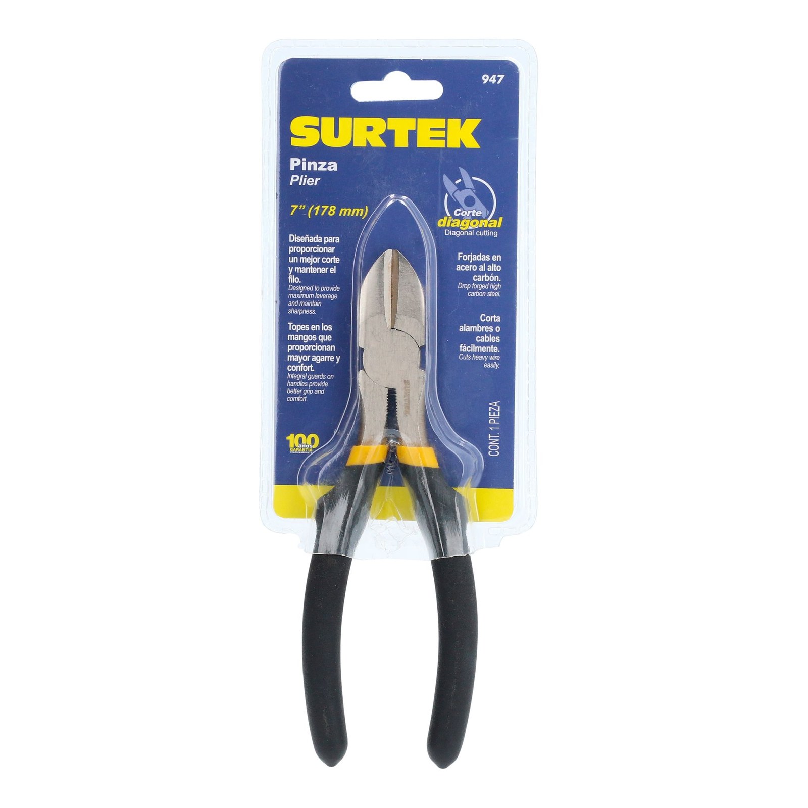 Pinza para electricista con mango rubber grip de 7" corte diagonal Surtek - Imagen 2