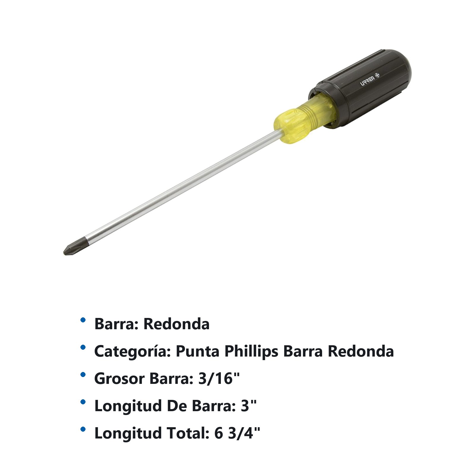 Destornillador con mango cushion grip, punta Phillips barra redonda #1 x 3" Urrea - Imagen 3