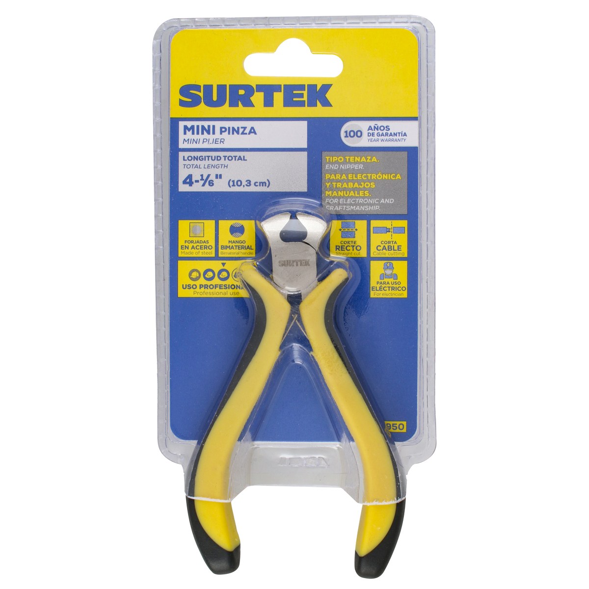 Mini pinza para electrónica con mango bimaterial de 4-1/16" corte transversal Surtek - Imagen 3