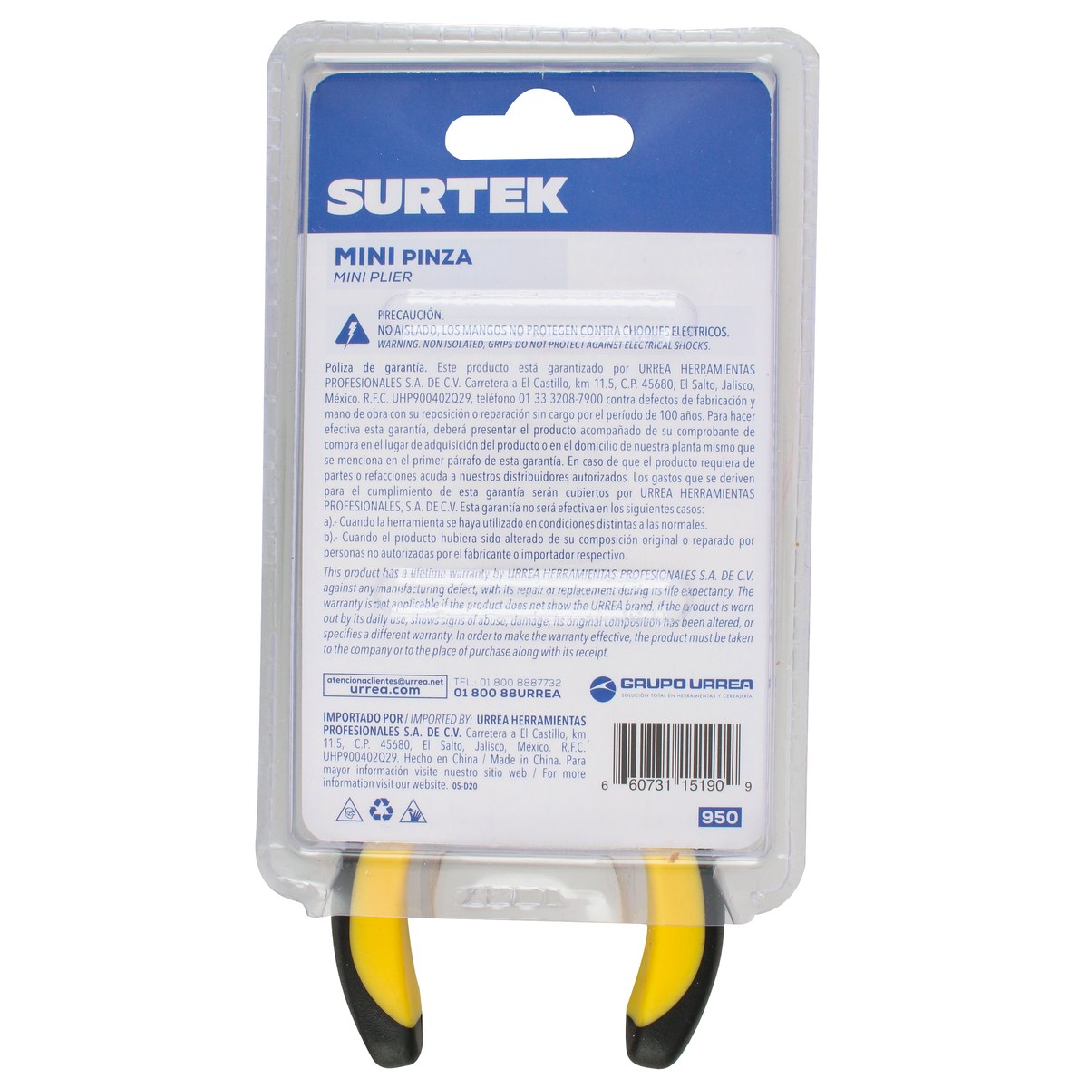 Mini pinza para electrónica con mango bimaterial de 4-1/16" corte transversal Surtek - Imagen 4