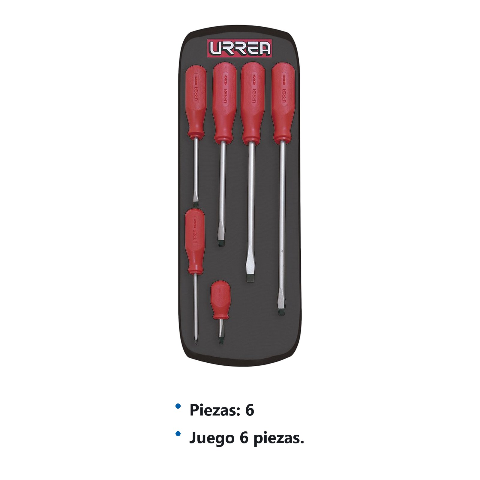 Juego de destornilladores con mango rojo, punta plana, 6 piezas en estuche Urrea - Imagen 3