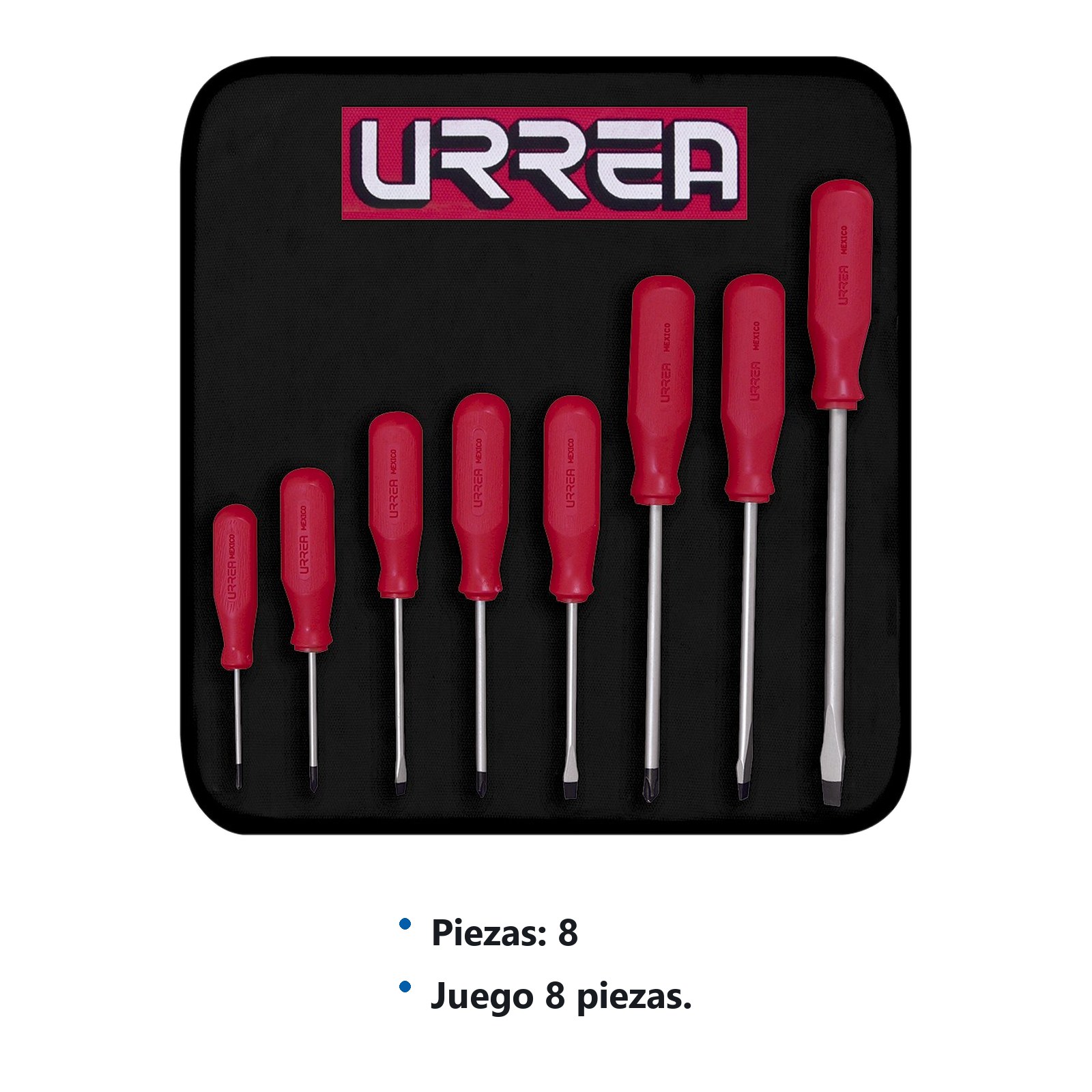 Juego de destornilladores con mango rojo, combinados, 8 piezas en estuche Urrea - Imagen 3