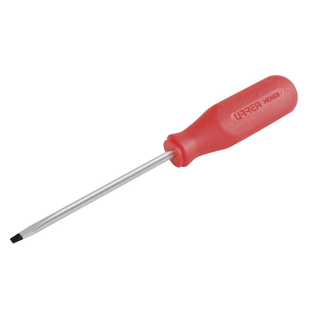 Destornillador con mango rojo, punta plana barra redonda 1/4" x 4" Urrea