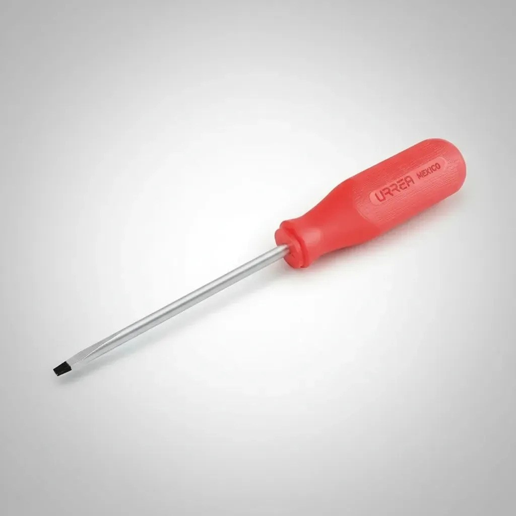 Destornillador con mango rojo, punta plana barra redonda 1/4" x 4" Urrea - Imagen 2