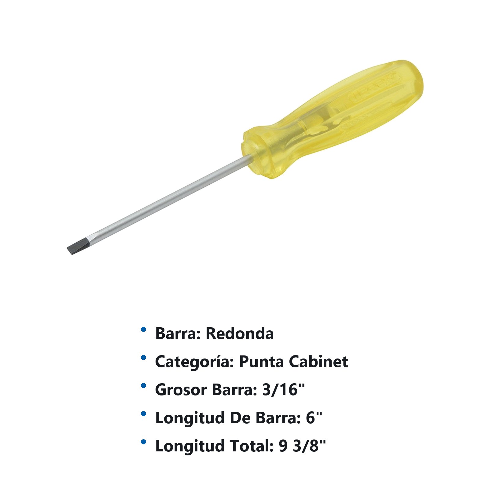 Destornillador con mango ámbar, punta cabinet barra redonda 3/16" x 6" Urrea - Imagen 3
