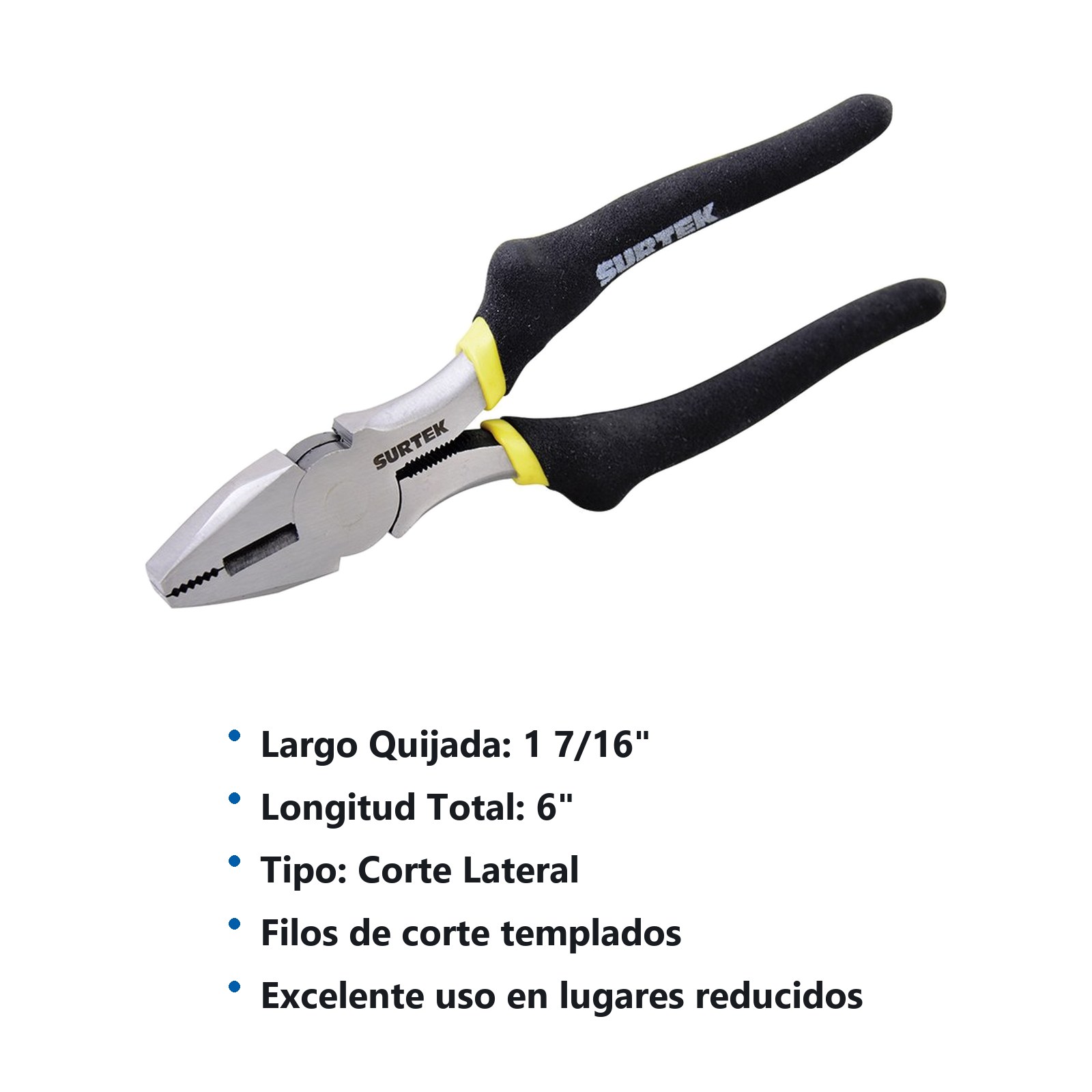 Pinza para electricista con mango rubber grip de 6" corte lateral Surtek - Imagen 2