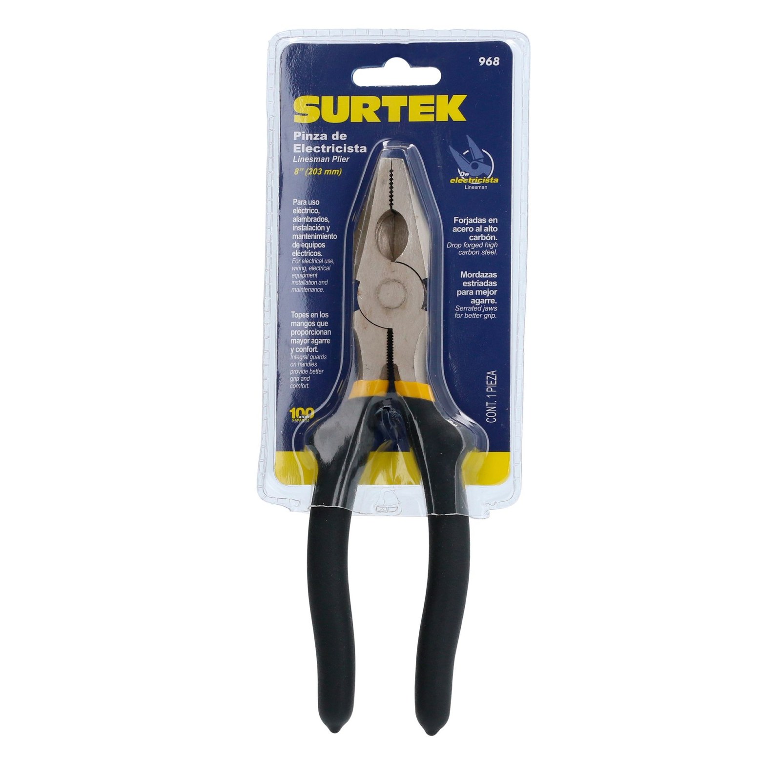 Pinza para electricista con mango rubber grip de 8" corte lateral Surtek - Imagen 2