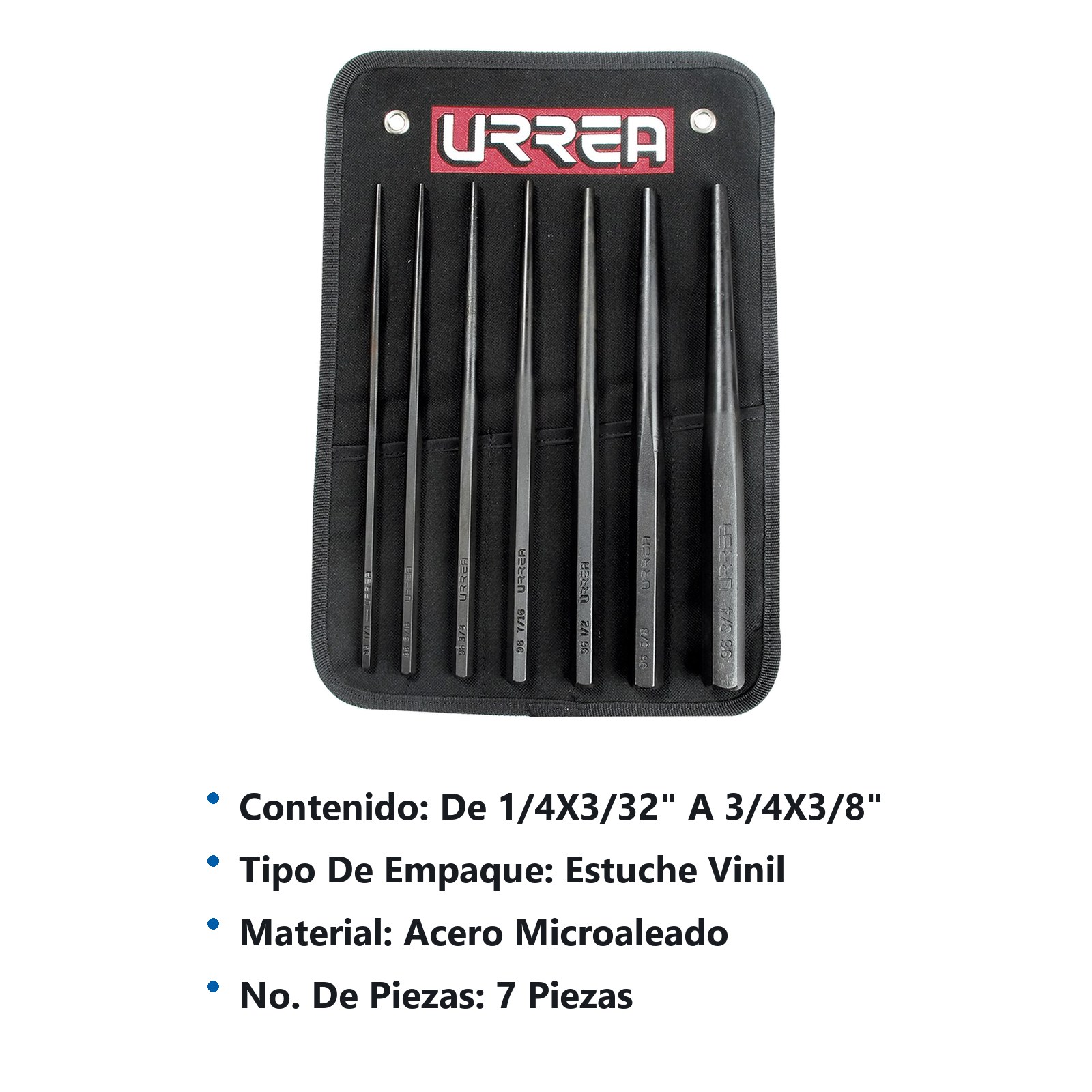 Juego de punzones guía botador largos, 7 piezas Urrea - Imagen 3