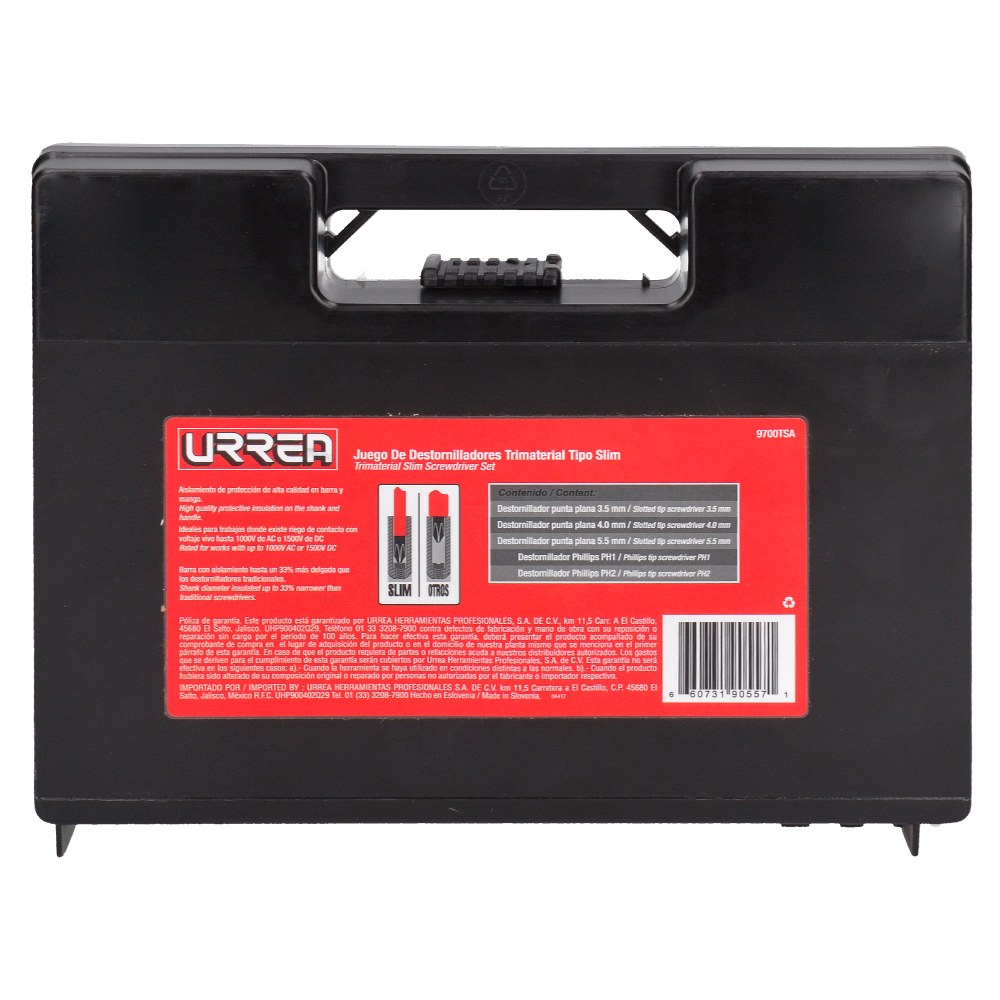 Juego de destornilladores barra slim con mango trimaterial 1000 V, 5 piezas Urrea - Imagen 4