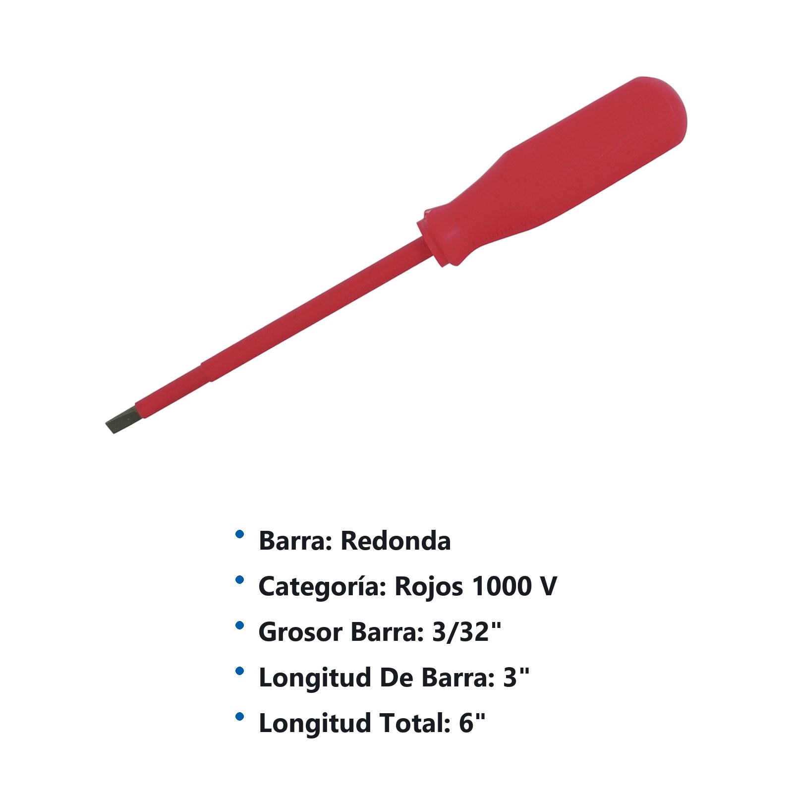 Destornillador rojo 1000 V, punta plana 3/32" x 3" Urrea - Imagen 3