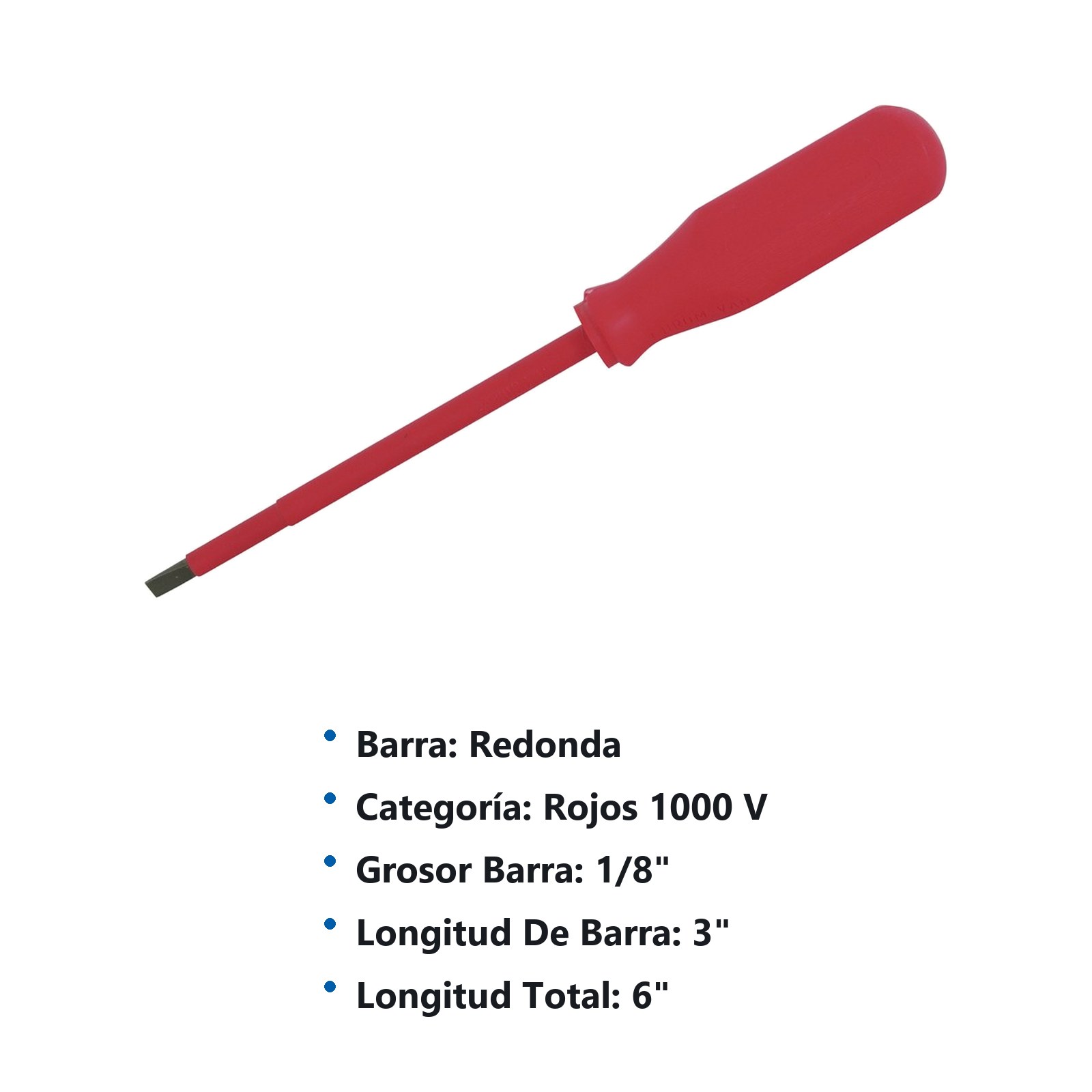 Destornillador rojo 1000 V, punta plana 1/8" x 3" Urrea - Imagen 3