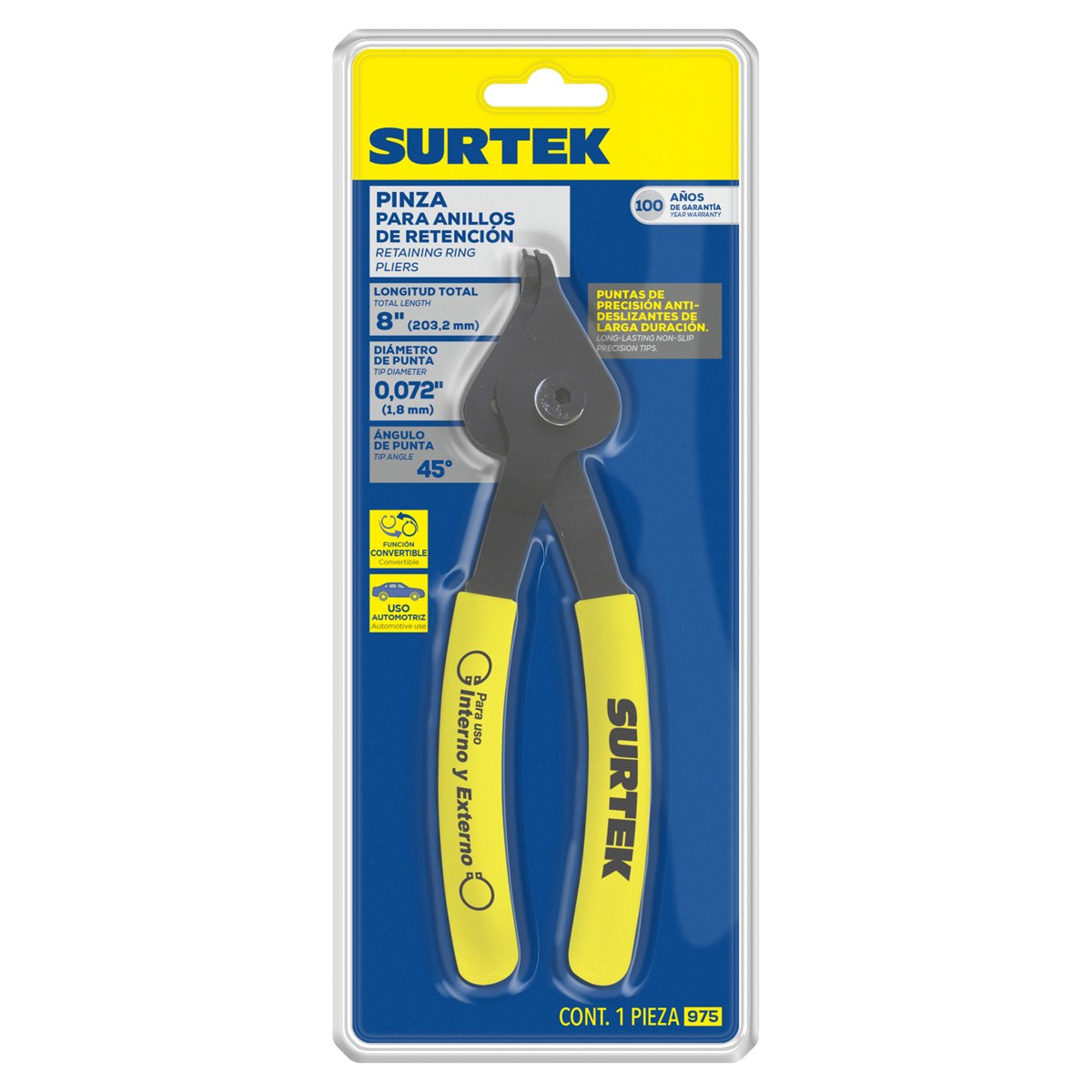 Pinza para anillos de retención convertibles 1.7 mm ángulo de 45° Surtek - Imagen 2