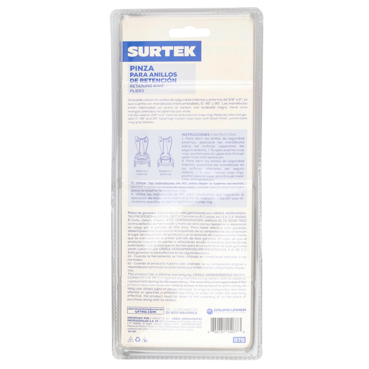 Pinza para anillos de retención convertibles 1.7 mm ángulo de 90° Surtek - Imagen 3