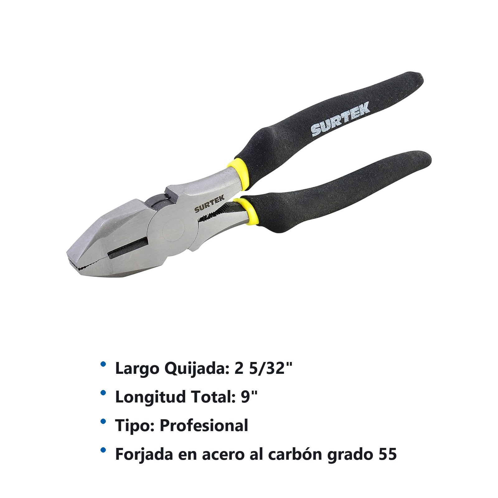 Pinza para electricista con mango rubber grip de 9" corte lateral nariz cuadrada Surtek - Imagen 2