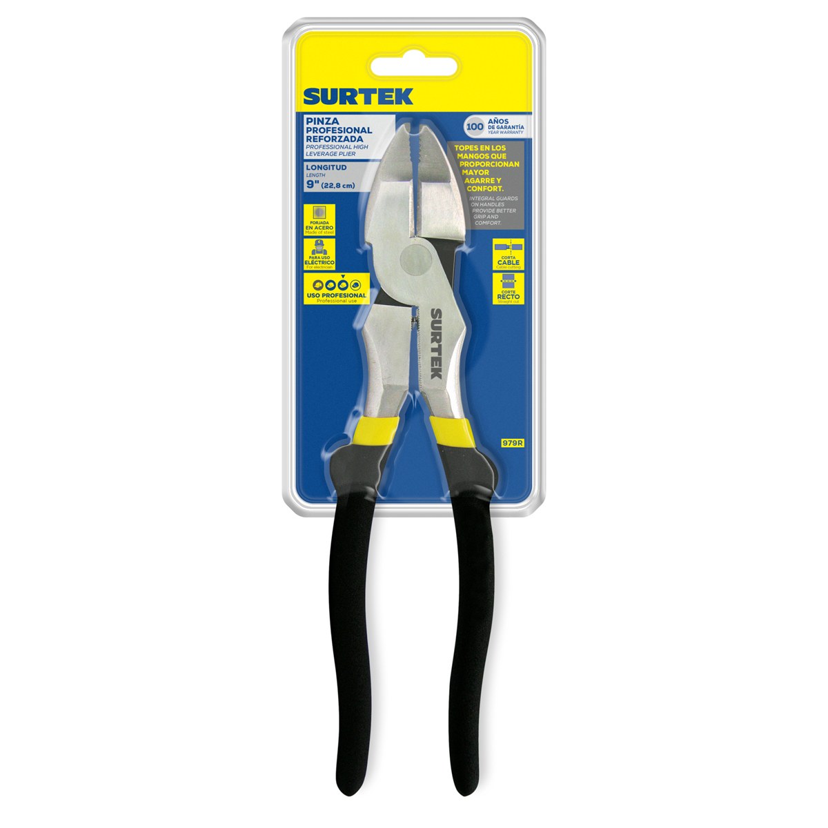 Pinza para electricista con mango rubber grip de 9" corte lateral reforzada Surtek - Imagen 2