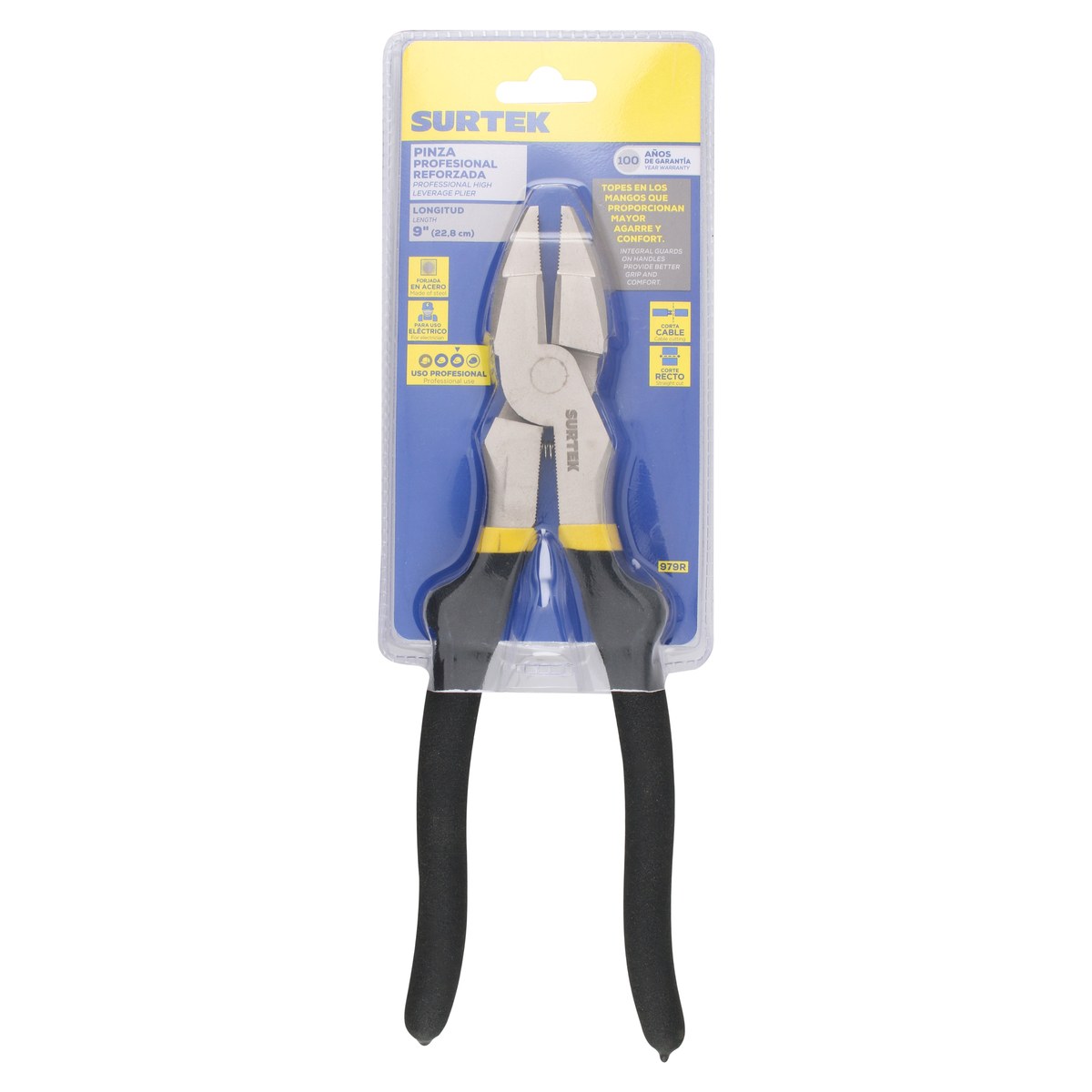 Pinza para electricista con mango rubber grip de 9" corte lateral reforzada Surtek - Imagen 3