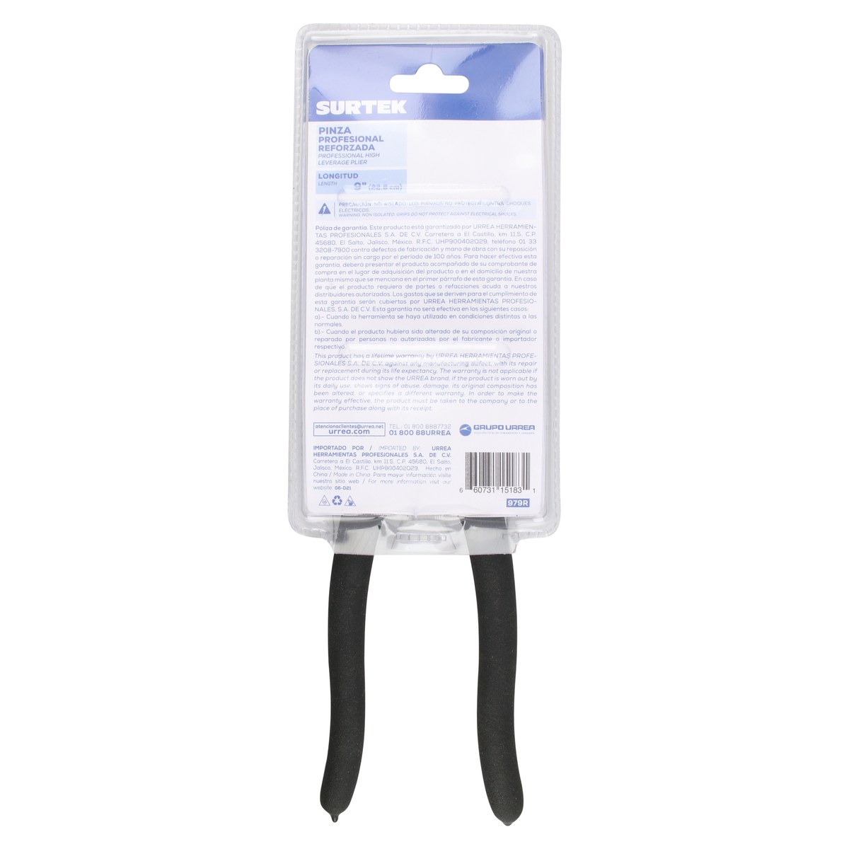 Pinza para electricista con mango rubber grip de 9" corte lateral reforzada Surtek - Imagen 4