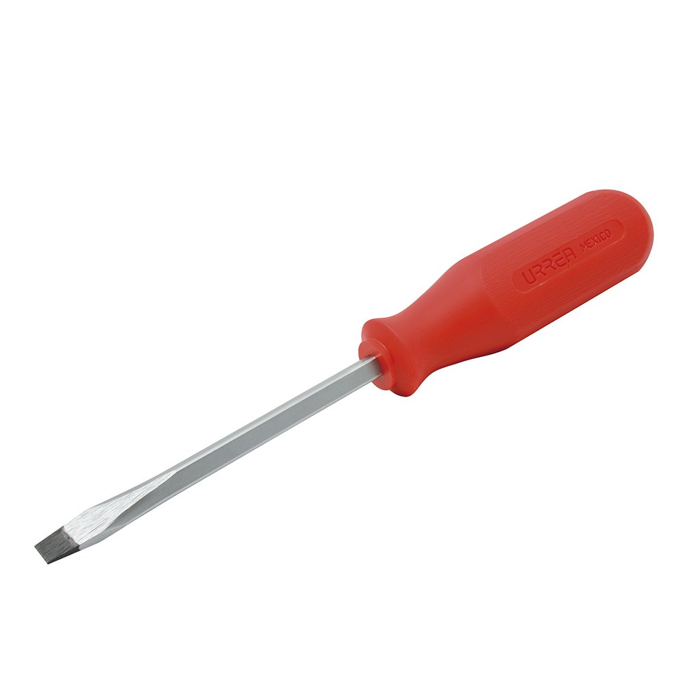 Destornillador con mango rojo, punta plana barra cuadrada 1/4" x 6" Urrea