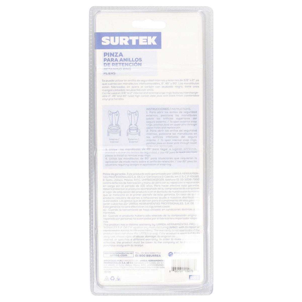 Pinza para anillos de retención convertibles 1.7 mm ángulo de 180° Surtek - Imagen 3
