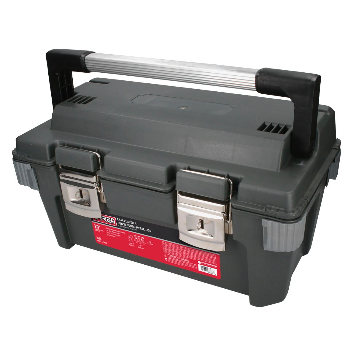Caja portaherramientas plástica con broches metálicos color negro 20" x 11" x 10" Urrea