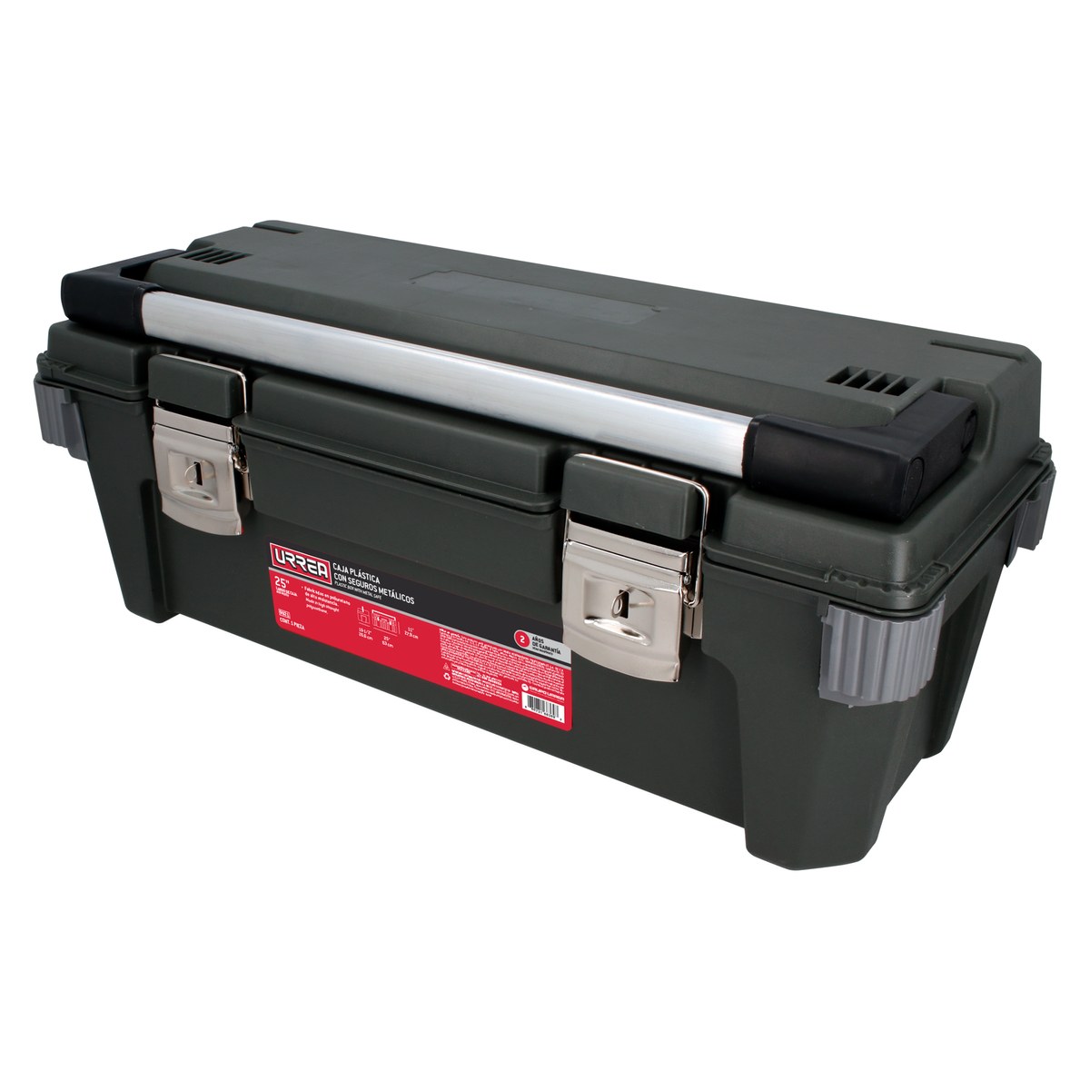 Caja portaherramientas plástica con broches metálicos color negro 25" x 11" x 10" Urrea - Imagen 3
