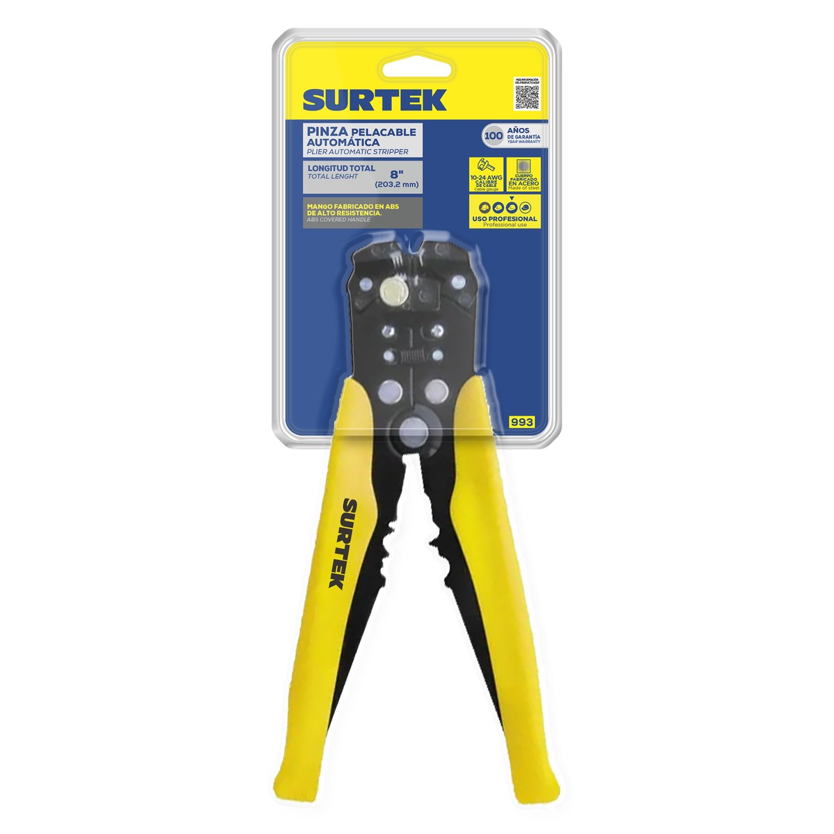 Pinza pelacable 10-24 AWG de  8" automática Surtek - Imagen 2