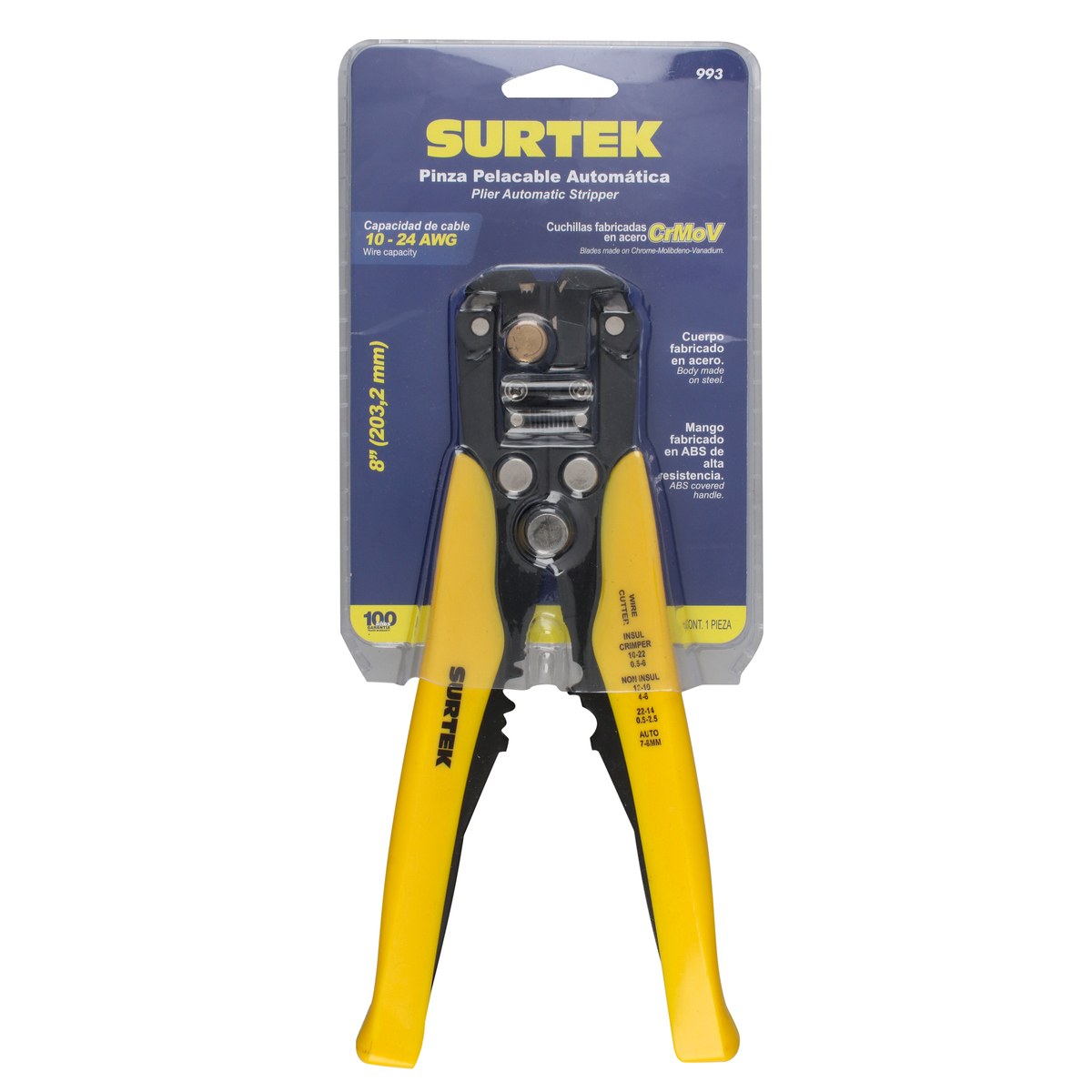 Pinza pelacable 10-24 AWG de  8" automática Surtek - Imagen 3