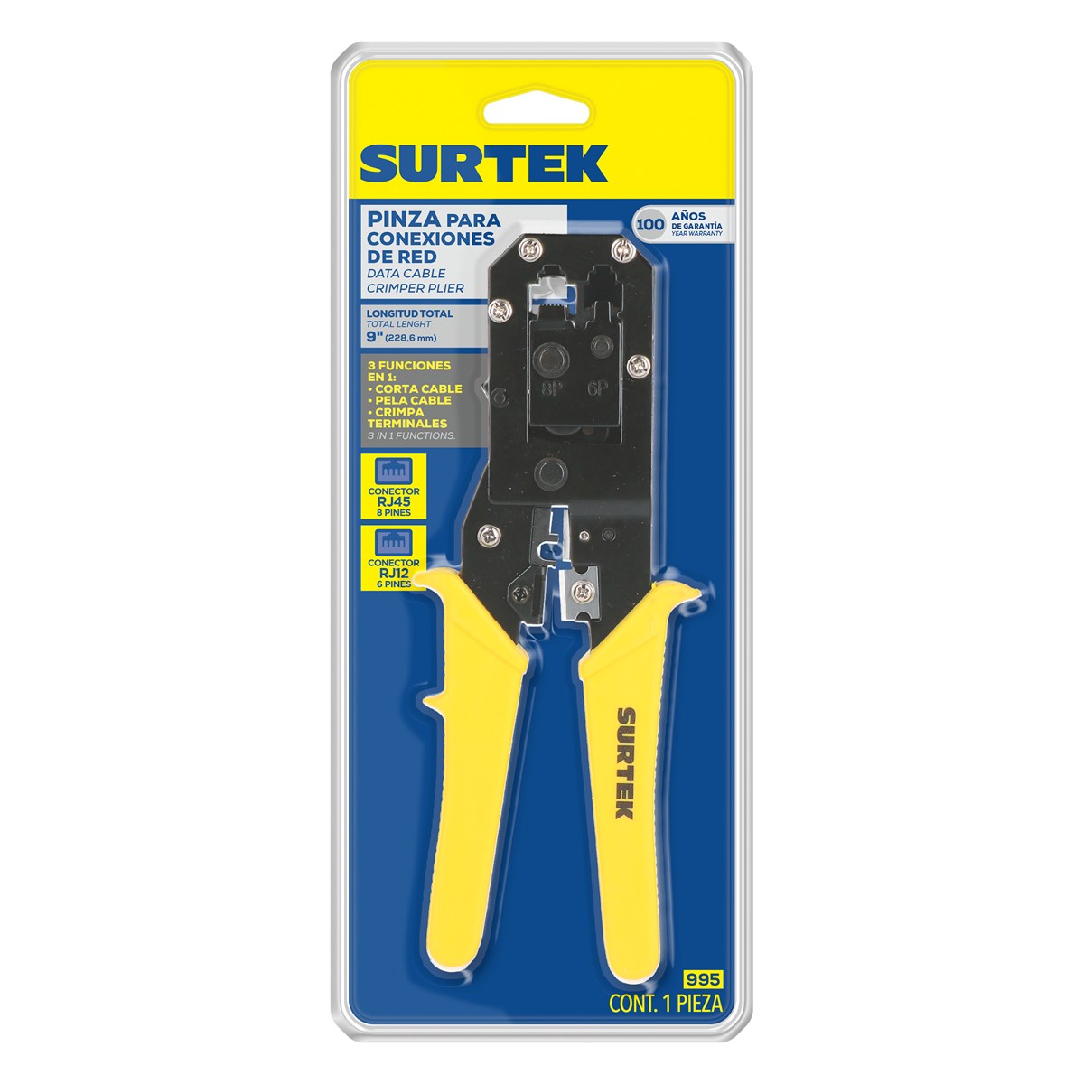 Pinza ponchadora modular 9" para conectores RJ12 Surtek - Imagen 2