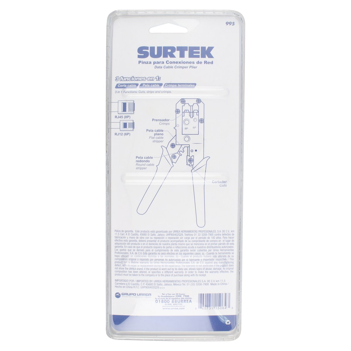 Pinza ponchadora modular 9" para conectores RJ12 Surtek - Imagen 4