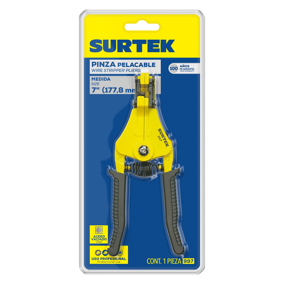 Pinza pelacable 8-22 AWG de 7" automática Surtek - Imagen 2