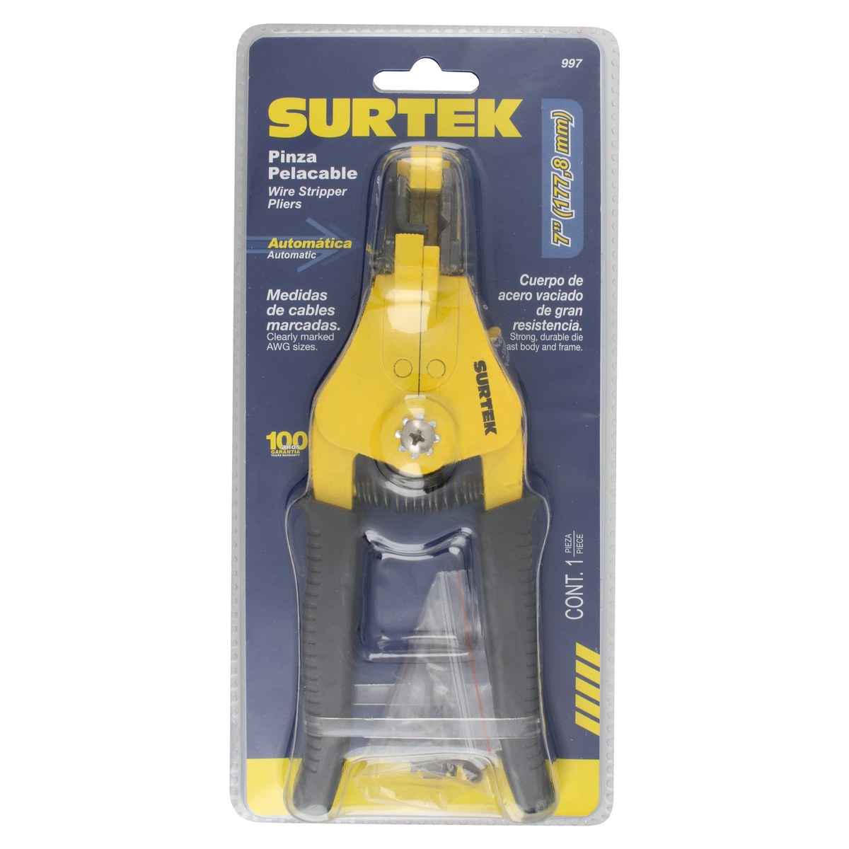 Pinza pelacable 8-22 AWG de 7" automática Surtek - Imagen 3