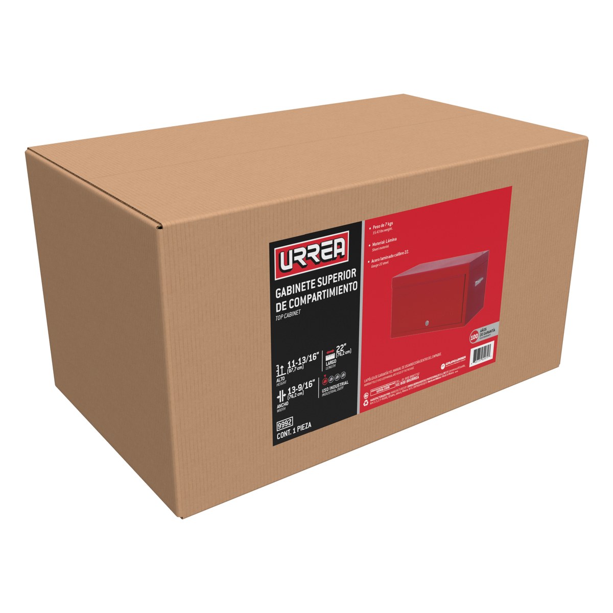 Gabinete superior 1 compartimiento color rojo serie 99 22" Urrea - Imagen 2