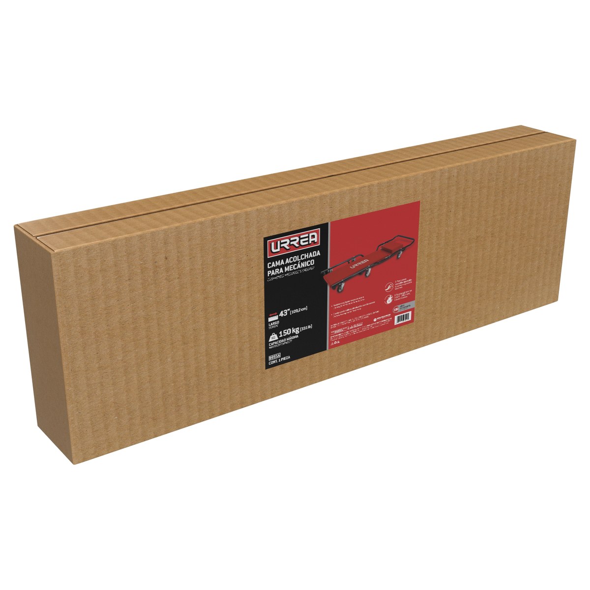 Cama para mecánico acolchonada ajustable 3 posiciones, 6 ruedas giratorias, 43" Urrea - Imagen 3