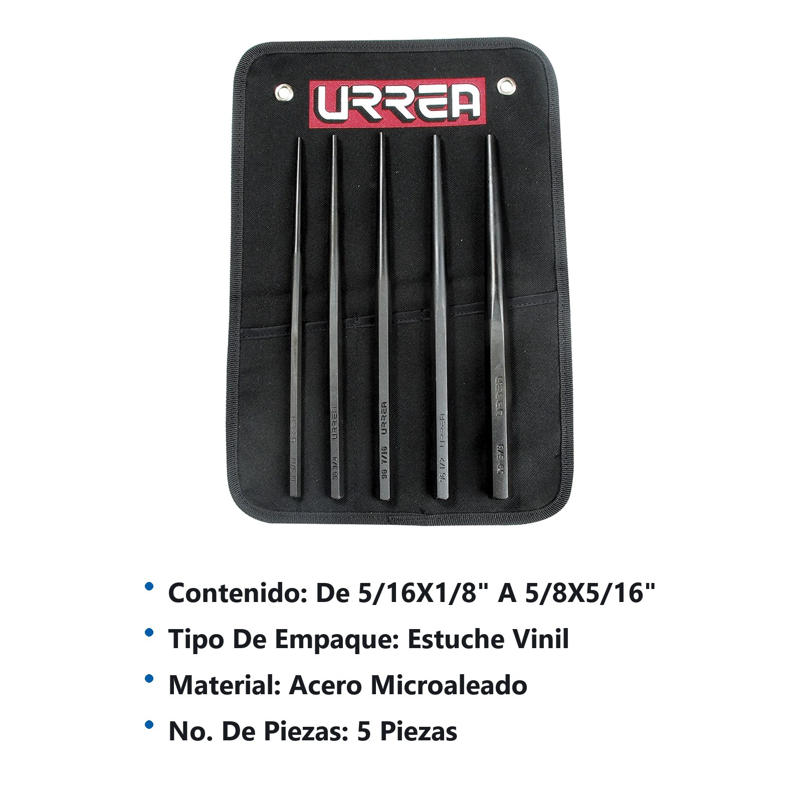 Juego de punzones guía botador largos,  5 piezas Urrea - Imagen 2