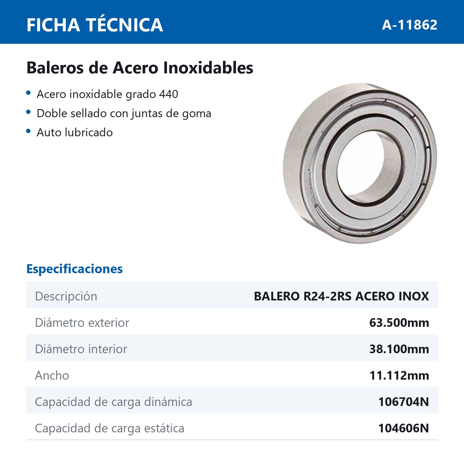 BALERO R24-2RS ACERO INOX - Imagen 2