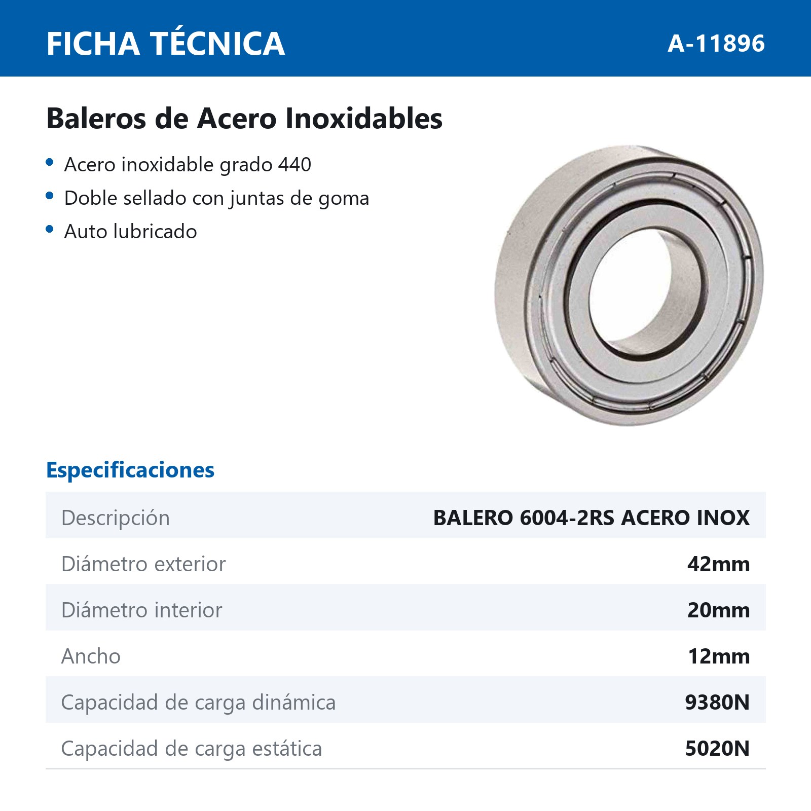BALERO 6004-2RS ACERO INOX - Imagen 2