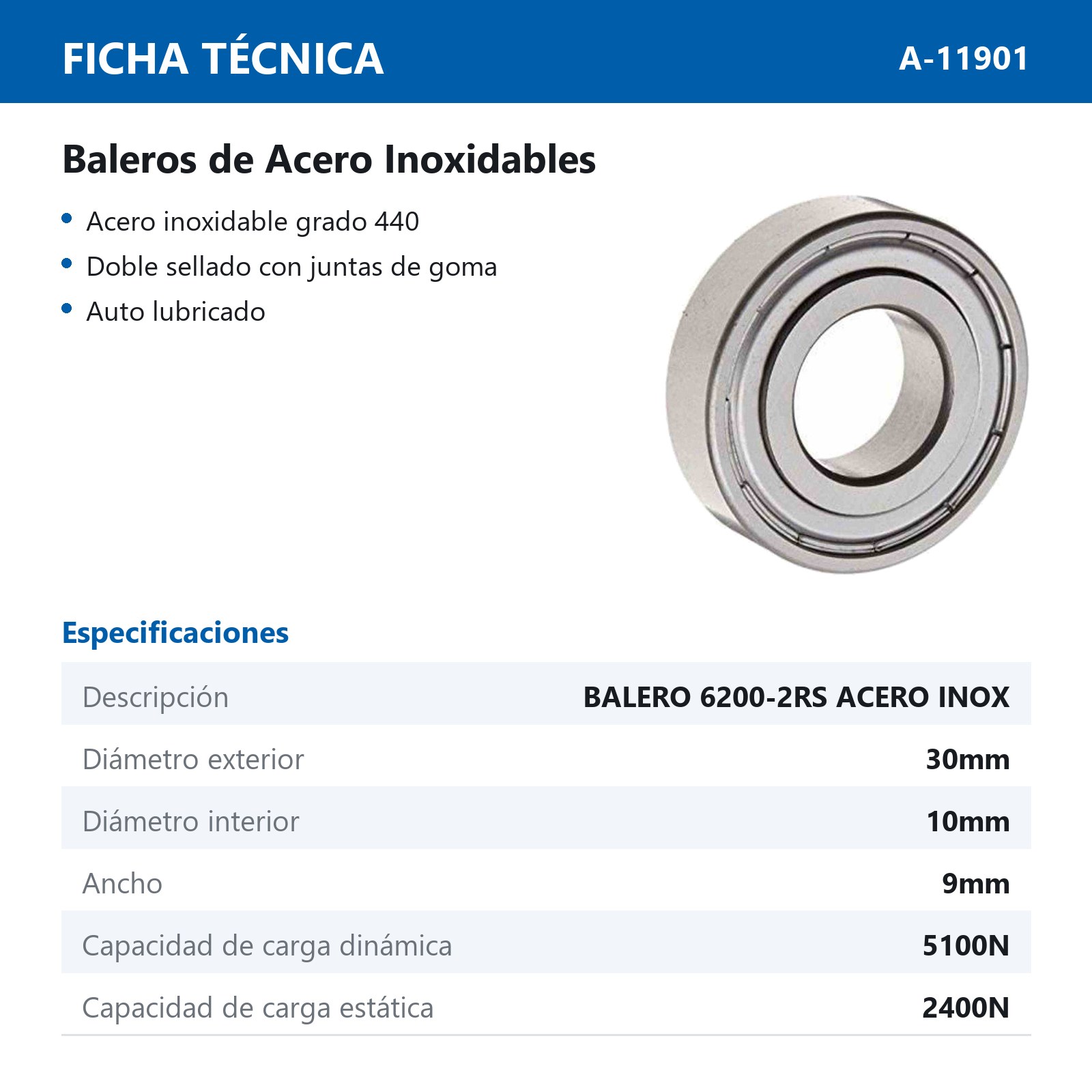 BALERO 6200-2RS ACERO INOX - Imagen 2
