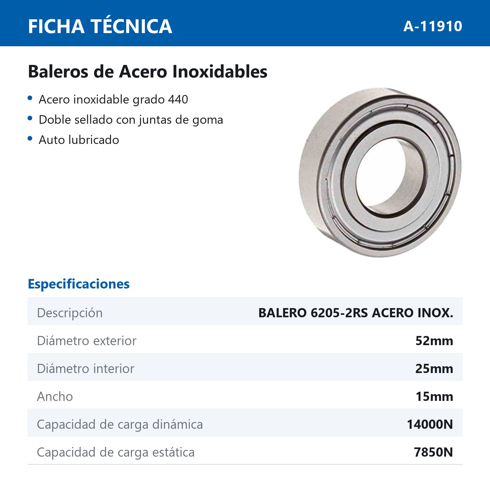 BALERO 6205-2RS ACERO INOX. - Imagen 2