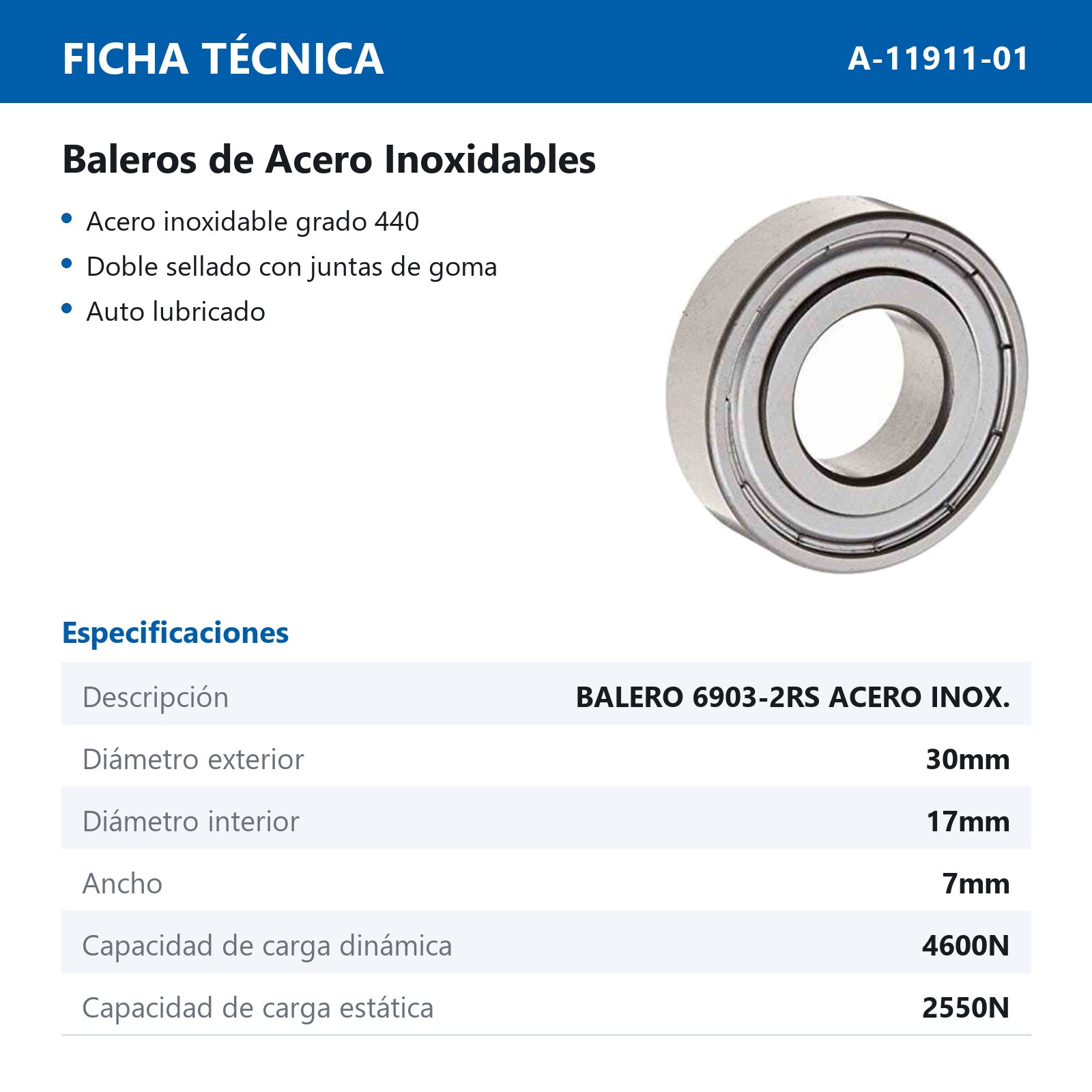 BALERO 6903-2RS ACERO INOX. - Imagen 2