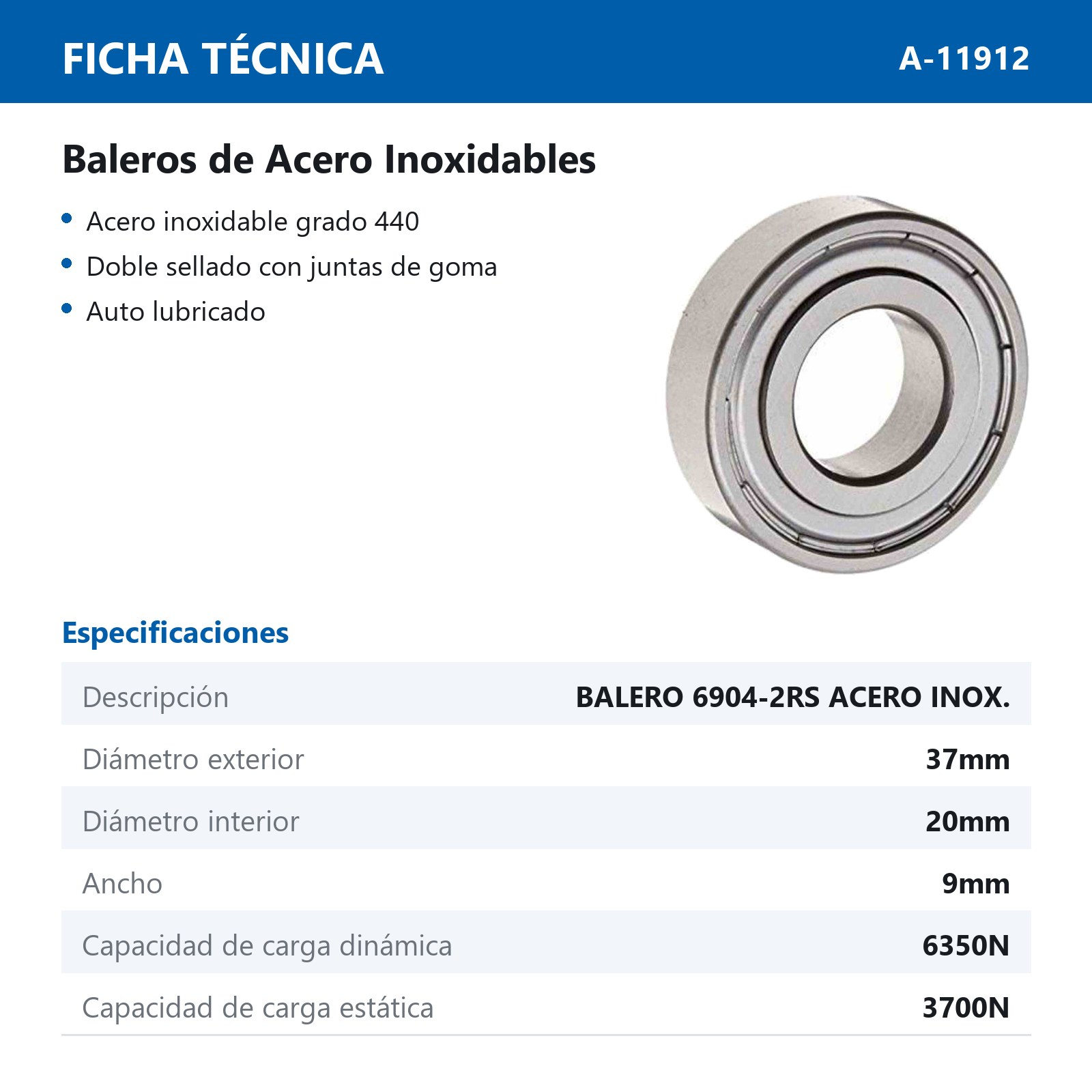 BALERO 6904-2RS ACERO INOX. - Imagen 2