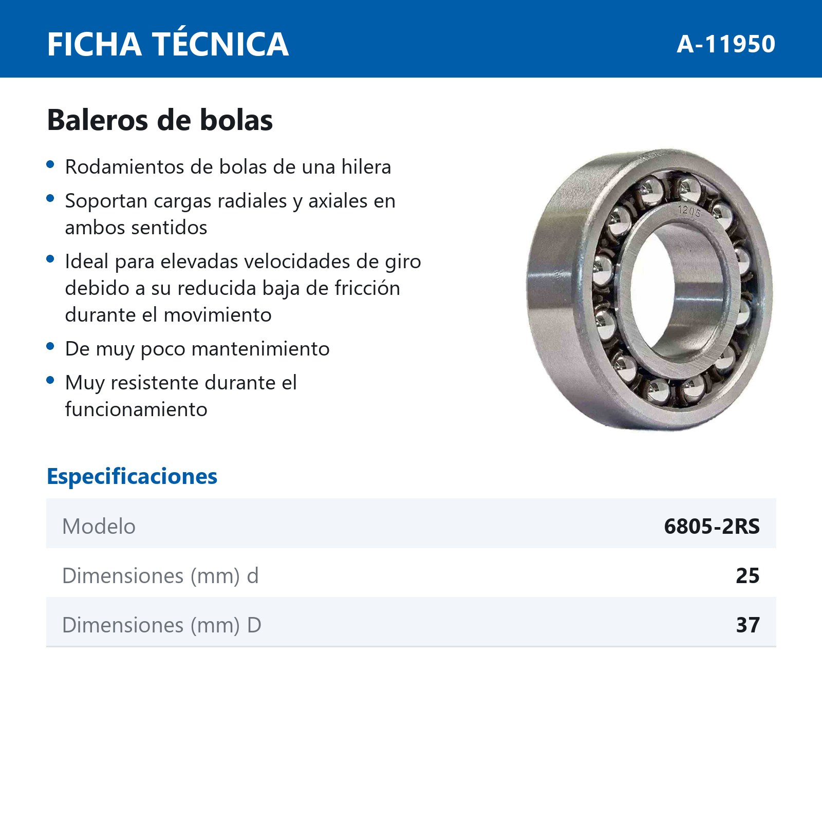 BALERO 6805-2RS (PRECIO X PZA - TUBO C/10PZAS) - Imagen 3