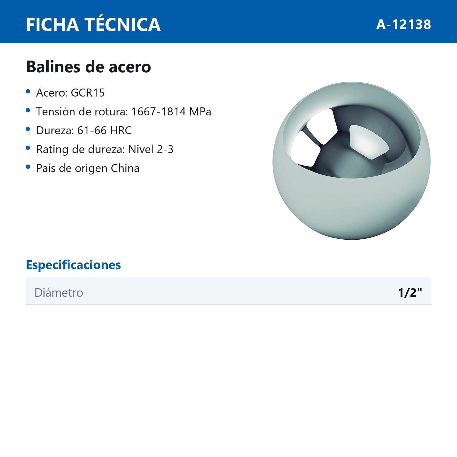 BALINES DE ACERO 1/2" GCR15 (Precio x pieza - Empaque c/100 pzas) - Imagen 3