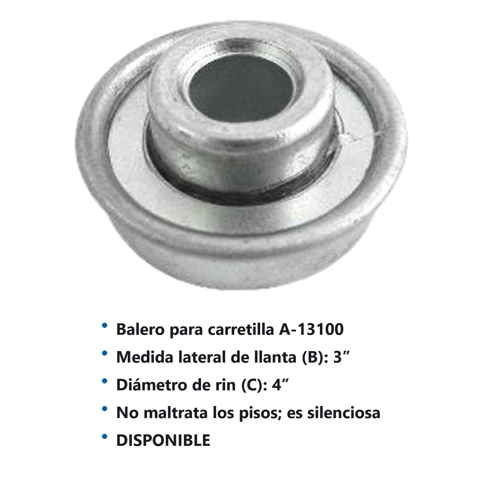 BALERO PARA CARRETILLA 5/8" EXT. S/CEJA 1-3/8" C/CEJA 1-1/2" ALTO 1/2" - Imagen 2