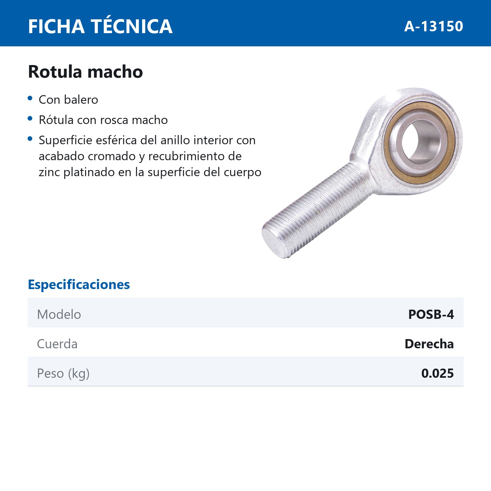 ROTULA MACHO DER. POSB-4 R 1/4-28 - Imagen 2