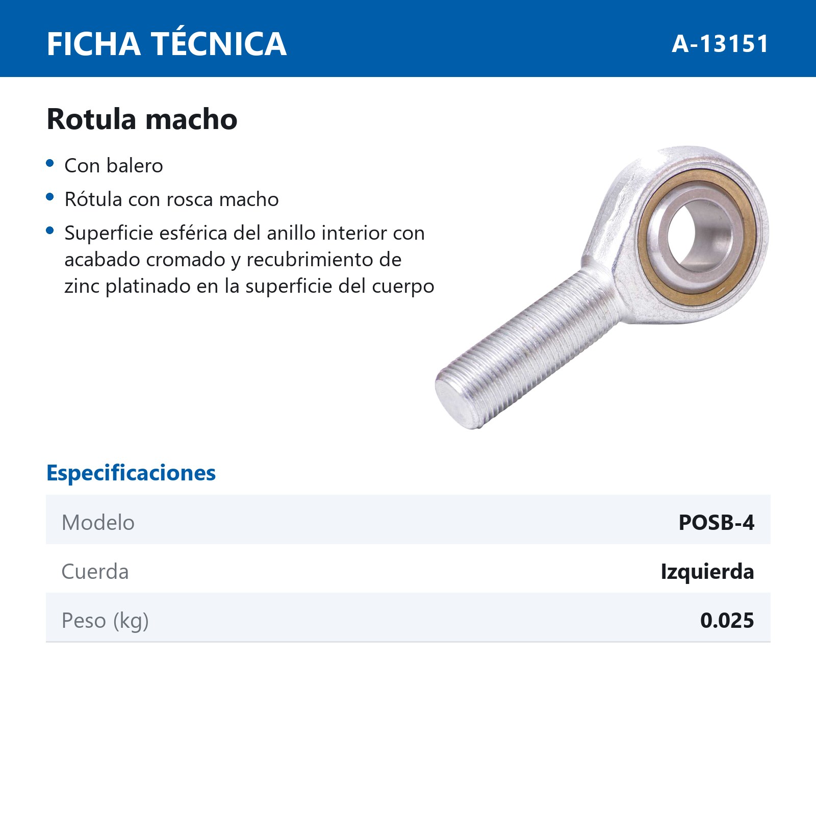ROTULA MACHO IZQ. POSB-4 L 1/4-28 - Imagen 2