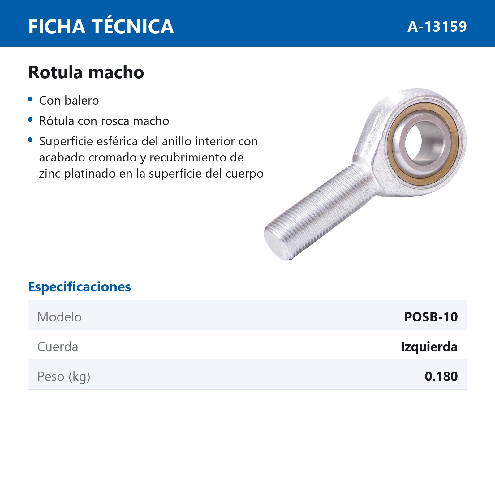 ROTULA MACHO IZQ. POSB-10 L 5/8-18 - Imagen 2
