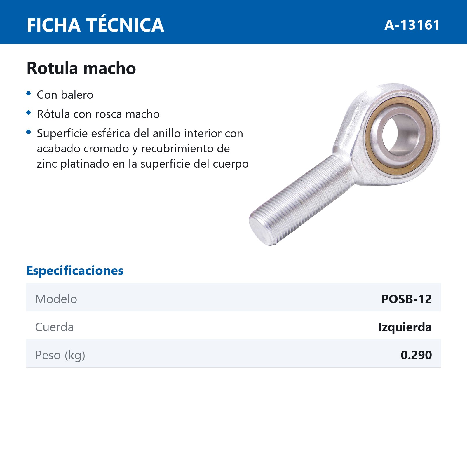ROTULA MACHO IZQ. POSB-12 L 3/4-16 - Imagen 2