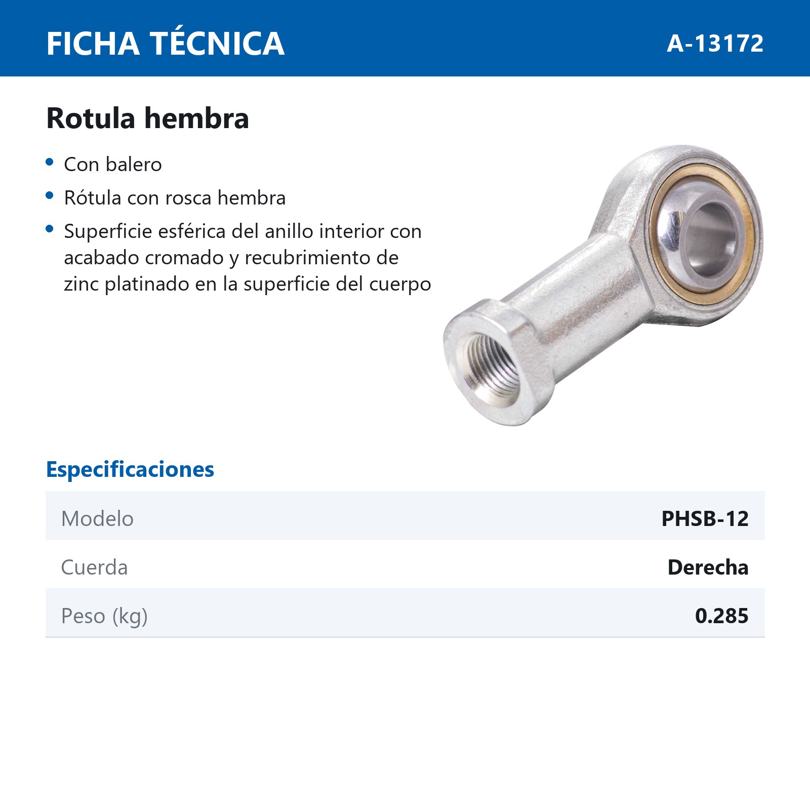 ROTULA HEMBRA DER. PHSB-12 3/4-16 - Imagen 2